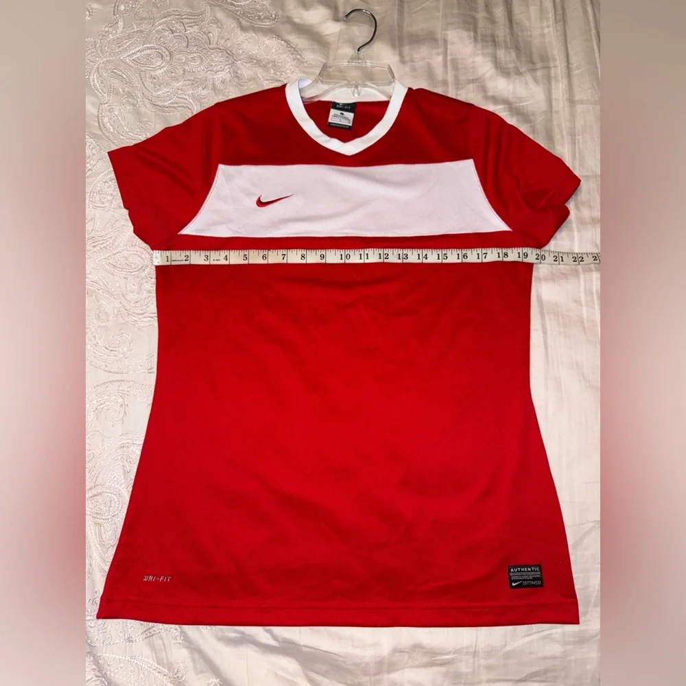 Nike Soccer Jersey Red White Dri-FIT Athletic Shirt Size L